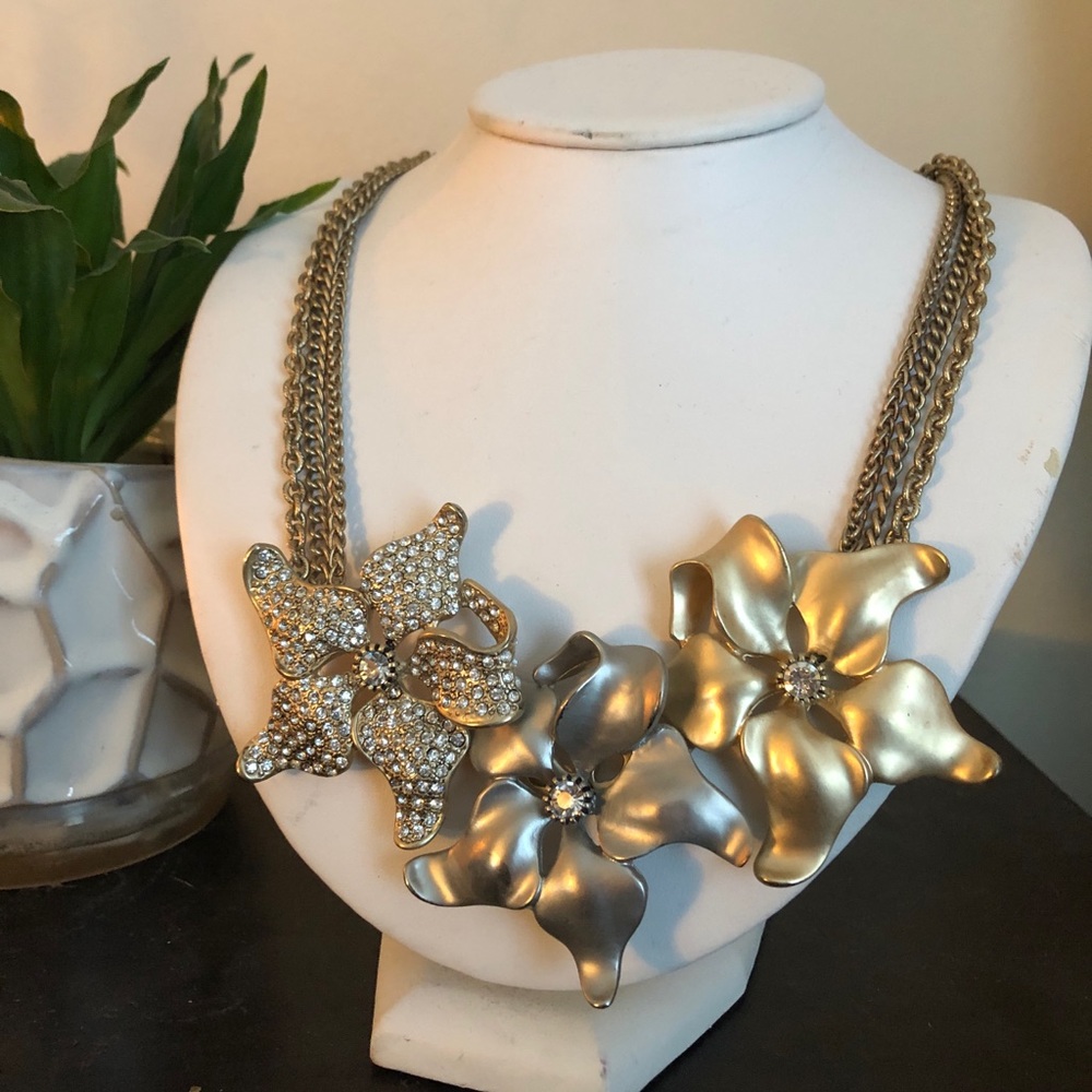 Mixed Metal Floral Statement Necklace